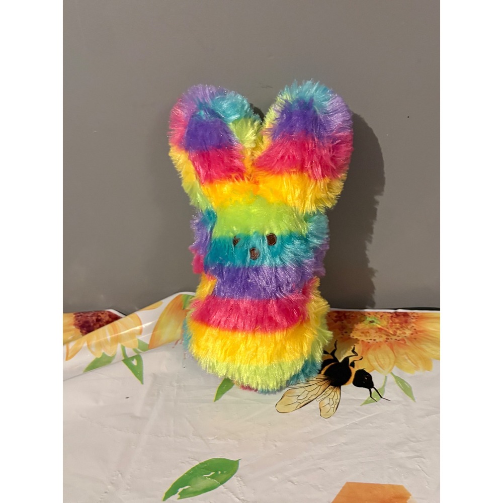 Dandee Peeps Rainbow Bunny Plush Stuffed Animal Shaggy Faux Fur Easter Striped